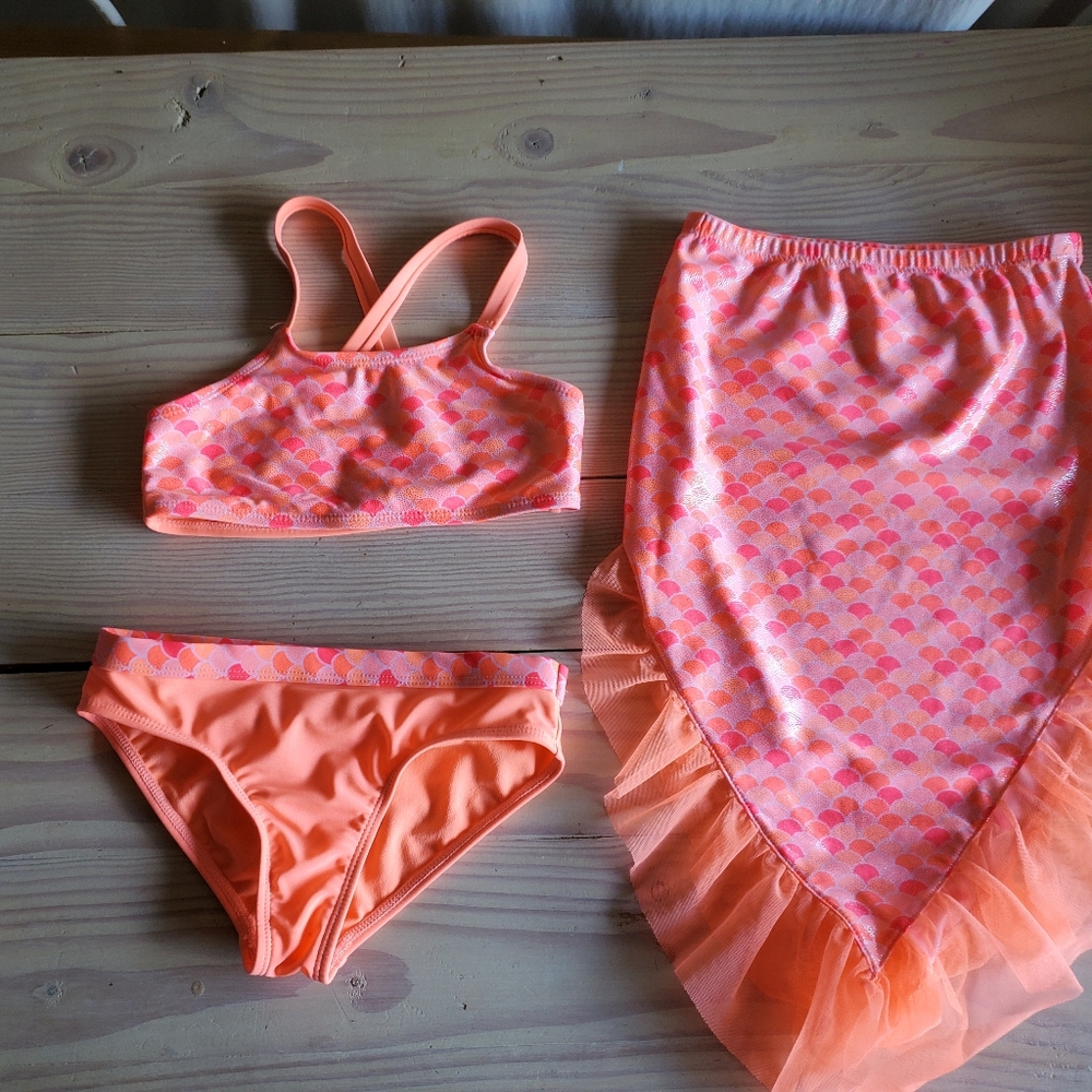 Girls two piece bathing suit w/ mermaid skirt